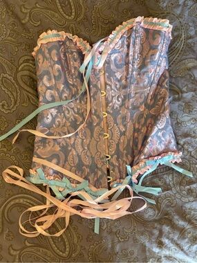 Pastel Lace-Up Corset Top in Blue and Pink - Size Small